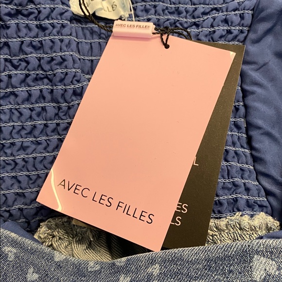 New Avec Les Filles Heart Puff Sleeve Babydoll Mini Dress Size Small - Picture 4 of 5